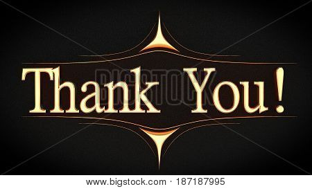 THANK YOU written in gold 3D font with gold decorations.