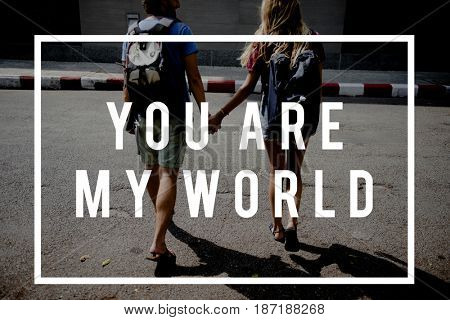 Friends Travel Backpacker Journey with Quote Graphic