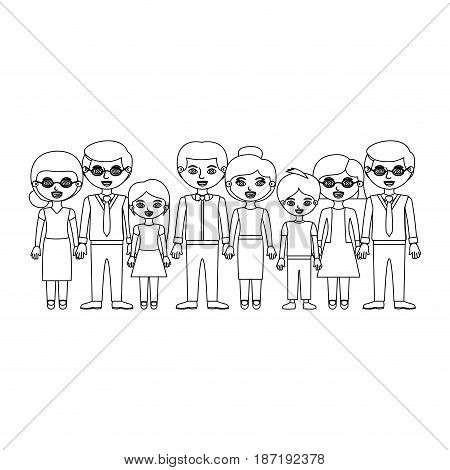 monochrome silhouette with family group with both grandparents vector illustration