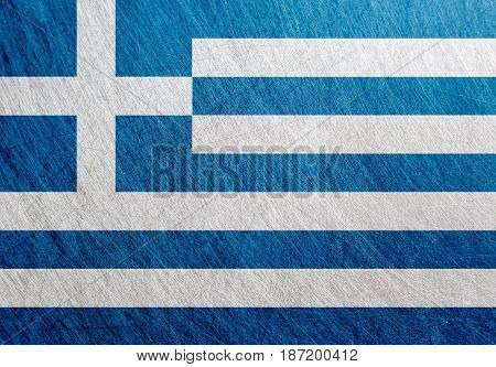 Greece flag vintage retro scratched Steel background.