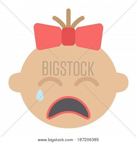 Baby girl cry flat icon, child and infant, vector graphics, a colorful solid pattern on a white background, eps 10.