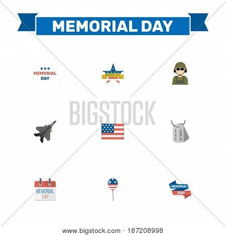 Flat Holiday, Ribbon, Military Man And Other Vector Elements. Set Of Day Flat Symbols Also Includes Plane, Man, Calendar Objects.