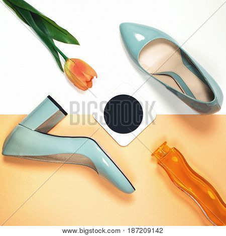 Shoes fashion. Stylish Trendy heels . Summer fashion Outfit, Luxury Party shoes. Minimal fashion concept.