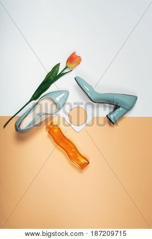 Shoes fashion. Stylish Trendy heels . Summer fashion Outfit, Luxury Party shoes. Minimal fashion concept.