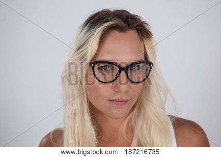 Beautiful transgender woman wearing eyeglasses