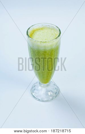 Green Vegetable Smoothie On White Backgroun. Celery Smoothies