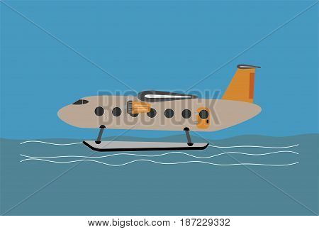 Vintage  Passenger Float Plane In Sea Background