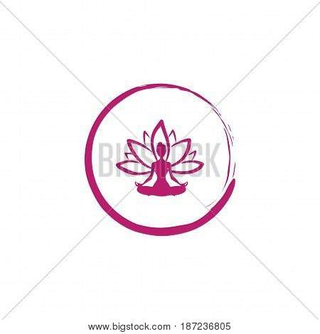Zen Lotus Flower, Woman Silhouette Yoga Logo Vector