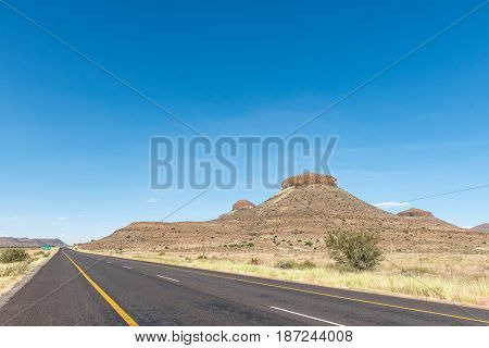 The Three Sisters three typical karoo hills next to the N1 road near the village of Three Sisters in the Western Cape Province of South Africa