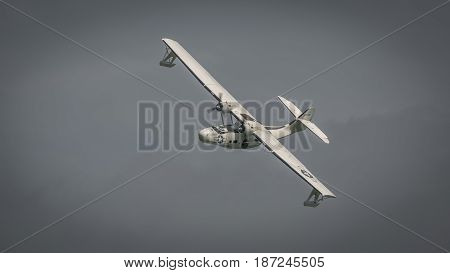 Biggleswade UK - 7th May 2017: A Consolidated PBY Catalina. Vintage USN flying boat 