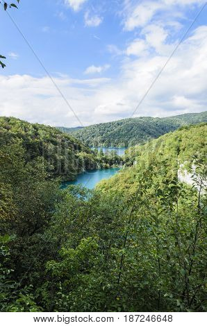 landscape of plitvice lake national park at sunset unesco heritage site plitvice croatia.