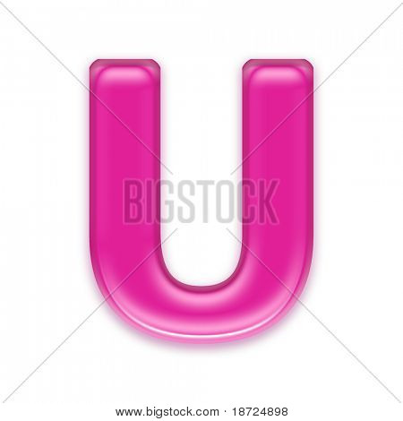 เจลลี่สีชมพูตัวอักษรแยกต่างหากบนพื้นหลังสีขาว - U