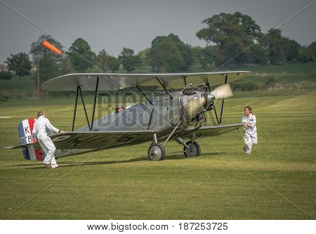 Biggleswade UK - 7th May 2017: Vintage Hawker Tomtit readies for flight