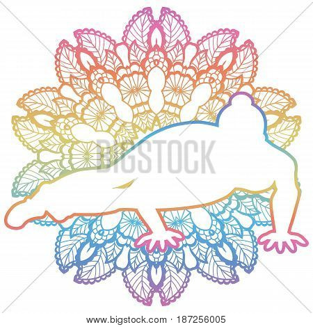 Mandala round background. Eight-Angle Yoga Pose. Astavakrasana Vector illustration