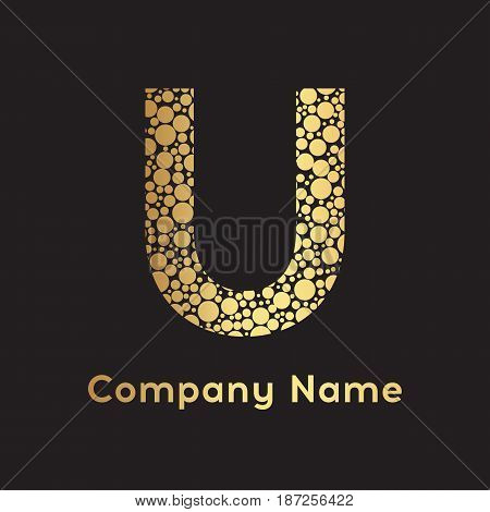 Letter U Bubbles Vector. Gold Bubble Design Vector Illustration. Letter vector design template elements for your application or corporate identity.