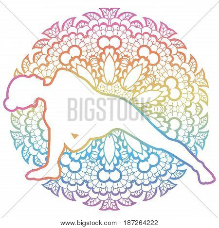 Mandala round background. Fully Bound Side Angle Yoga Pose. Baddha Parsvokanasana Vector illustration