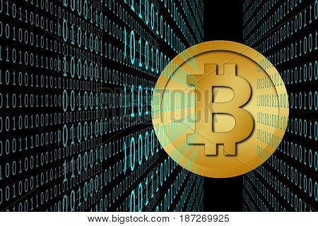 Bitcoin & Cyan Color Binary Code