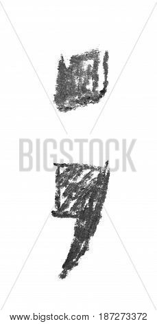Hand drawn with the colorful chalks semicolon symbol isolated over the white background