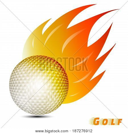 golf ball with red orange yellow tone of the fire in white background. golf ball logo club. vector. illustration. graphic design.