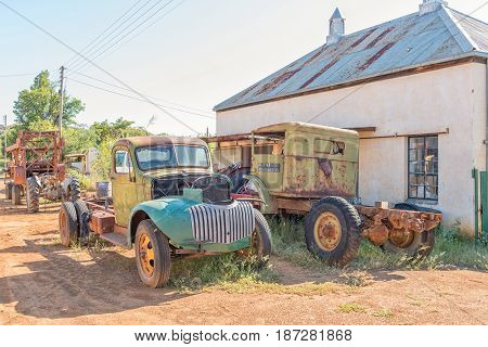 PHILIPPOLIS SOUTH AFRICA - MARCH 21 2017: Historic old vehicles in Philippolis the oldest town in the Free State Province