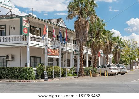 MIDDELBURG SOUTH AFRICA - MARCH 21 2017: A street scene in Middelburg in the Eastern Cape Karoo Region. A hotel and restaurant are visible
