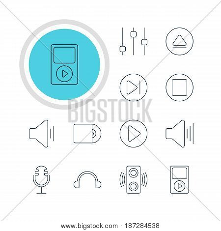Vector Illustration Of 12 Melody Icons. Editable Pack Of Compact Disk, Pause, Subsequent And Other Elements.