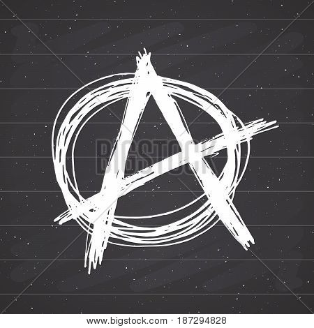 Anarchy sign hand drawn sketch. Textured grunge punk symbol. vector illustration on chalkboard background