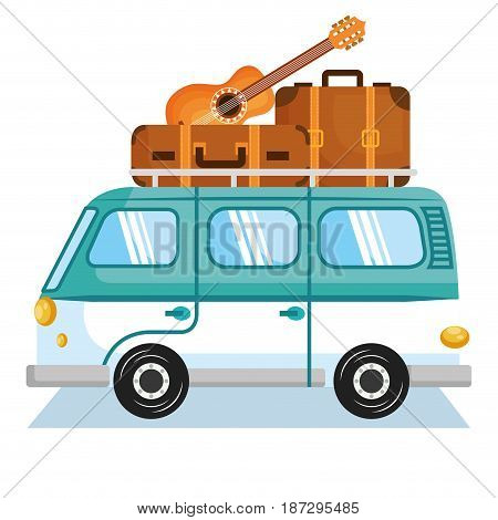 Minivan with suitcases and guitar over white backgroundVector illustration.
