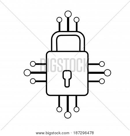 line padlock with circuits to security dgital connection, vector illustration