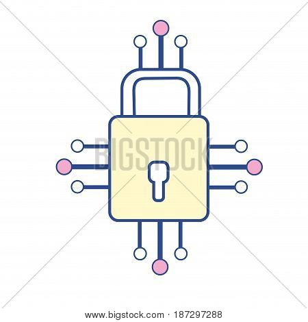padlock with circuits to security dgital connection, vector illustration
