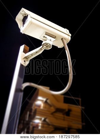 Commercial Security Camera in Service in the Evening