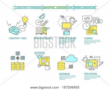 Set of Flat line icon & infographic design concept Creative Concepts and Design