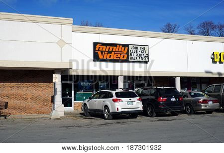 BAY VIEW, MICHIGAN / UNITED STATES - NOVEMBER 26, 2016: One may rent video movies and games at Family Video, in a Bay View strip mall.