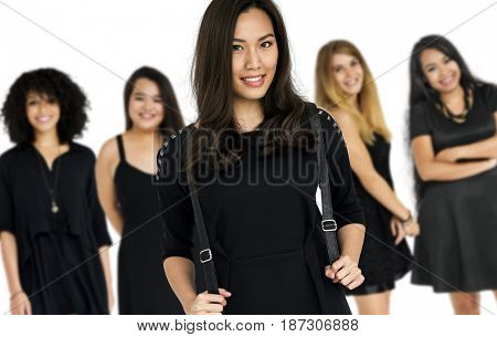 Diversity Women Set Gesture Standing Together Studio Isolated
