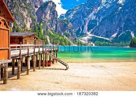 Lago Di Braies Turquoise Water And Dolomites Alps View