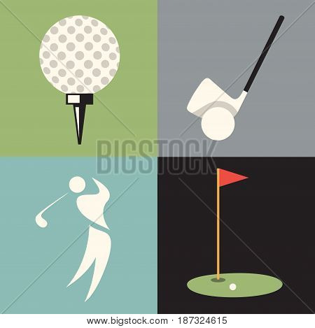 Vector flat illustration, icon set of golf