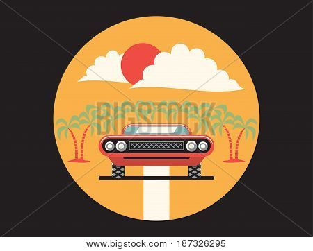 Vector flat illustration, icon of red car