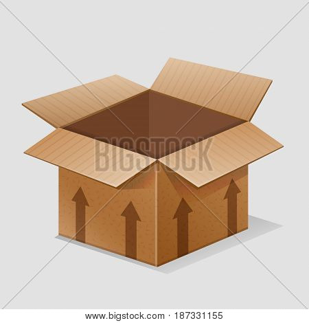 Illustration of an empty paper box crate container for goods, merchandise, shipment pachaging. Various contents can be added.