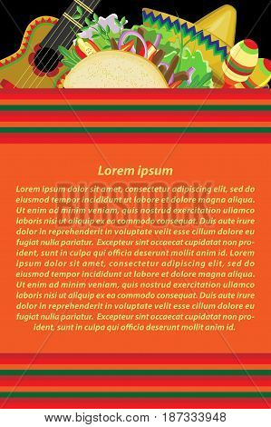 Vector image for a holiday of Cinco de Mayo. Vector poster with horizontal composition in Mexican style.