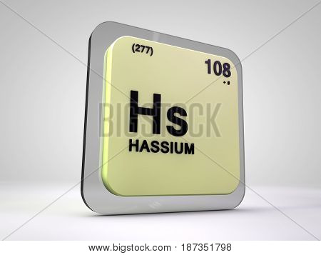 Hassium - Hs - chemical element periodic table 3d illustration