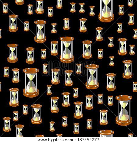 Sandclock Seamless Pattern Isolated on Black Background