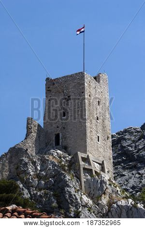 Fort Mirabella Peovica on the rocks above the town Omis in Croatia