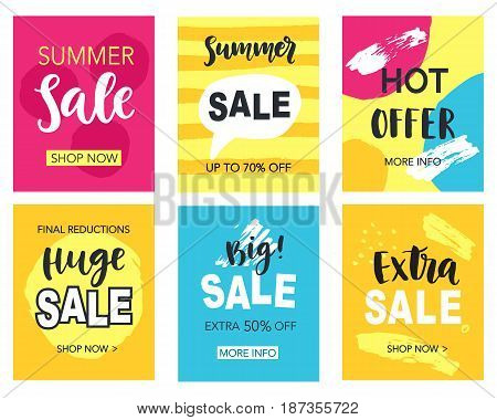 Summer sale mobile banners template set for online shopping. Vector Illustration