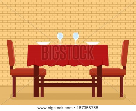 kitchen room interior with kitchen table and chair on flat style. cozy kitchen room interior