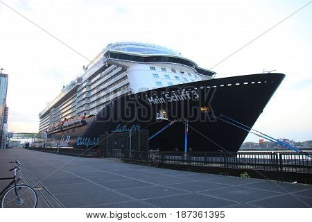 Amsterdam The Netherlands - May 11th 2017: Mein Schiff 3 TUI Cruises docked at Passenger Terminal Amsterdam