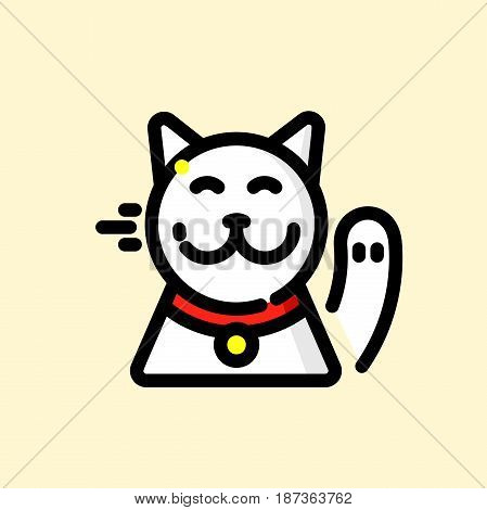 Maneki-neko vector illustration, Japanese cat beckoning paw