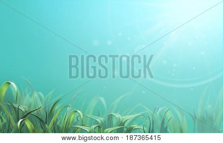 Natural background with grass  and sun rays