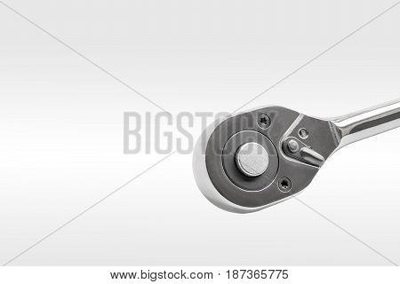ratchet spanner wrench on white background with copy space and clipping path.