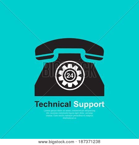 Vector illustration with the concept of technical support. Support service 24 hours. Call acceptance round the clock. Flat style. Call centr