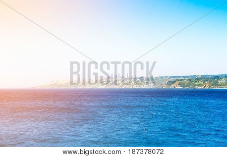Pacific Ocean With Buildings Of Vina Del Mar, Chile